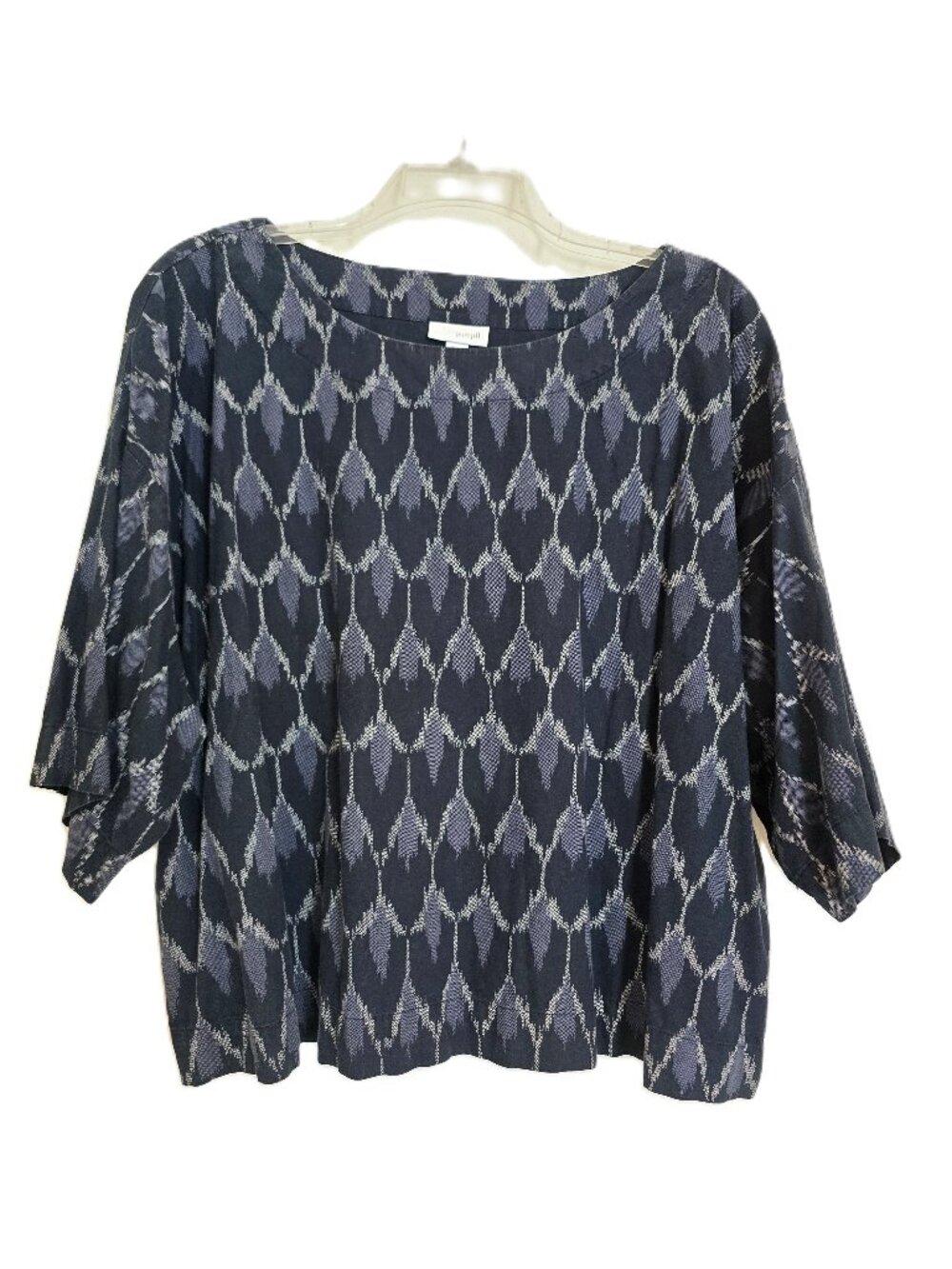 Pure Jill Ikat Pattern Boxy Top Medium Petite 100% Cotton Navy Blue/Grey